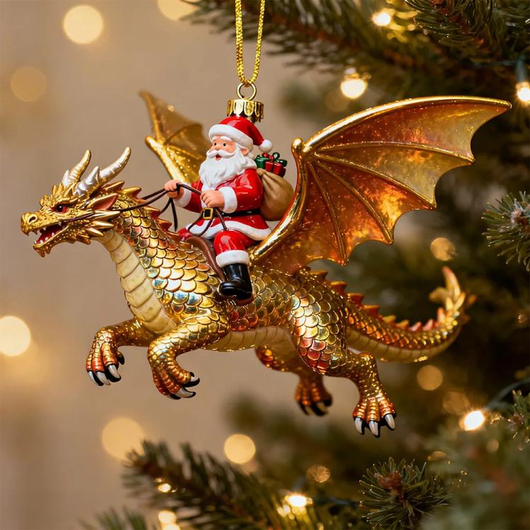 Santa Dragon Riders Ornament Collection, Red, Black, Blue, Green, Gold, White, 6 in 1 Color Mixed Set