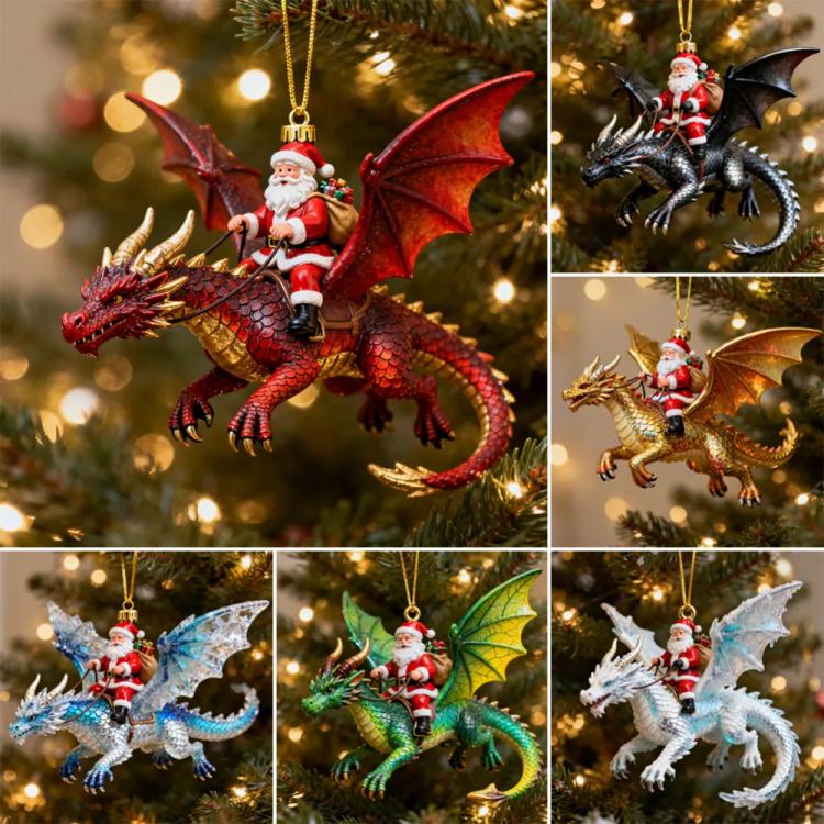 Santa Dragon Riders Ornament Collection, Red, Black, Blue, Green, Gold, White, 6 in 1 Color Mixed Set