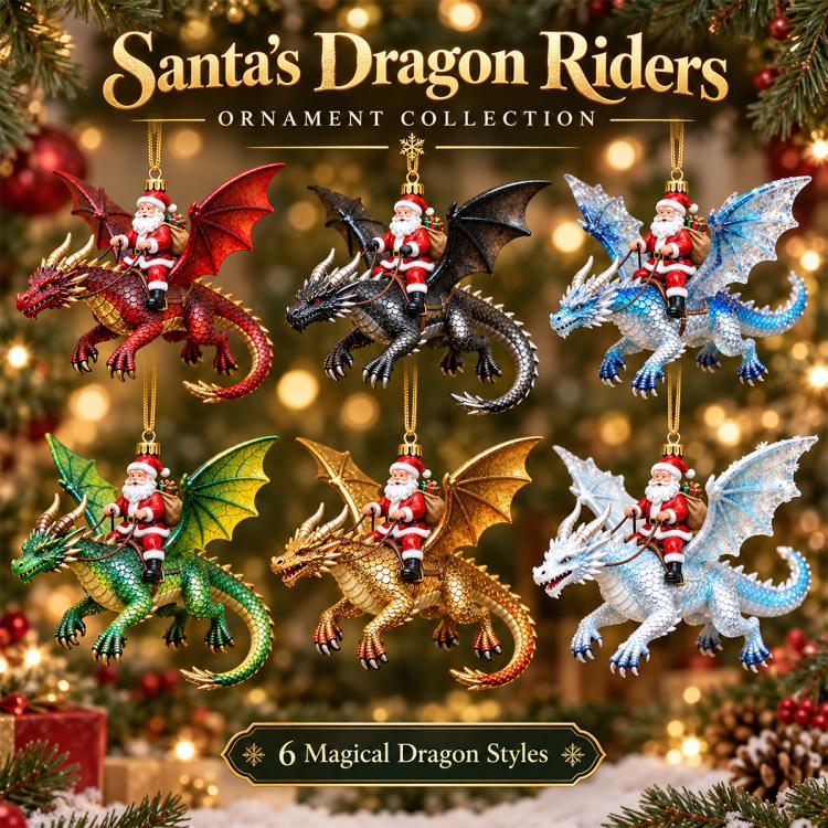 Santa Dragon Riders Ornament Collection, Red, Black, Blue, Green, Gold, White, 6 in 1 Color Mixed Set