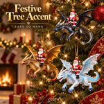 Santa Dragon Riders Ornament Collection, Red, Black, Blue, Green, Gold, White, 6 in 1 Color Mixed Set