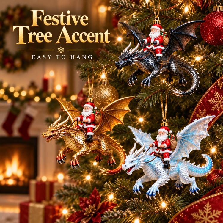 Santa Dragon Riders Ornament Collection, Red, Black, Blue, Green, Gold, White, 6 in 1 Color Mixed Set