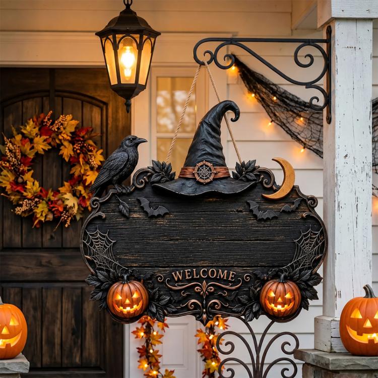 Custom Halloween Witch Welcome Door Sign, Wooden Doorplate, Wrought Iron Doorplate, Acrylic Doorplate