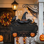 Custom Halloween Witch Welcome Door Sign, Wooden Doorplate, Wrought Iron Doorplate, Acrylic Doorplate