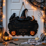 Custom Halloween Witch Welcome Door Sign, Wooden Doorplate, Wrought Iron Doorplate, Acrylic Doorplate