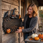 Custom Halloween Witch Welcome Door Sign, Wooden Doorplate, Wrought Iron Doorplate, Acrylic Doorplate