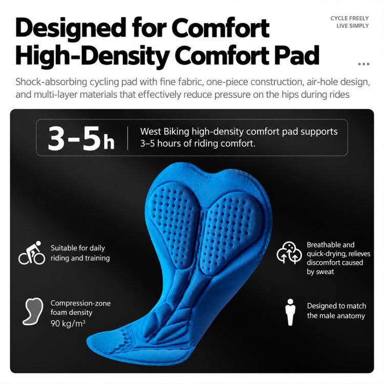 WEST BIKING Summer Bicycle Cycling Shorts with Thickened Breathable Seat Pad, M, L
