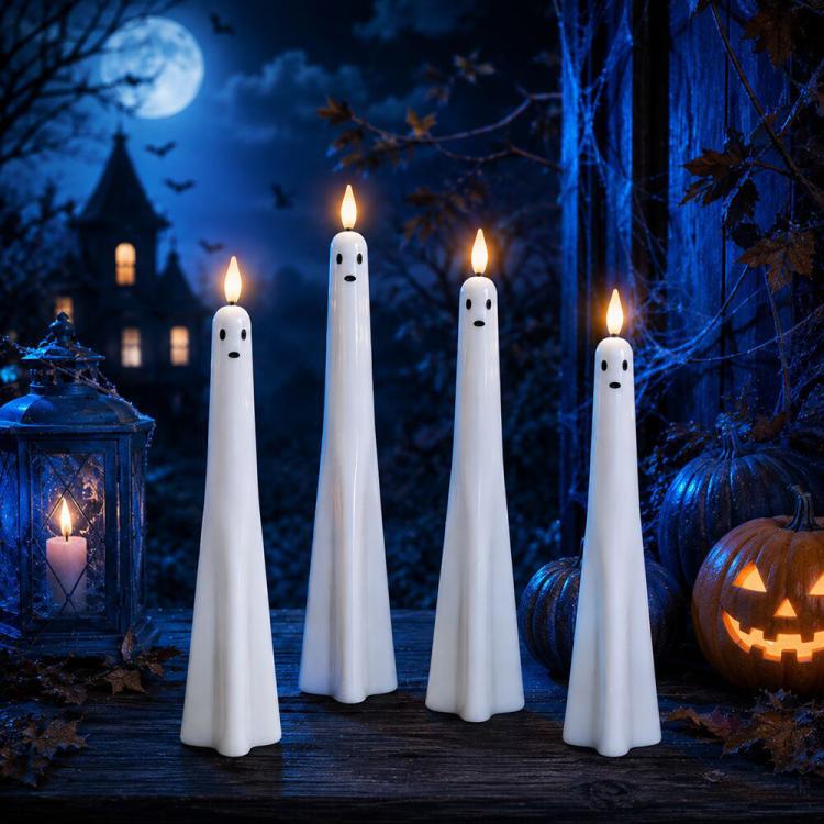 Halloween Ghost-Shaped LED Flameless Plastic Candles, 4 PCS/Set Assorted, 4 PCS/Set Standard Style, 6 PCS/Set Standard Style, 4 PCS/Set Smiley Face Style, 6 PCS/Set Smiley Face Style, 4 PCS/Set Cry Face Style, 6 PCS/Set Cry Face Style                  ...