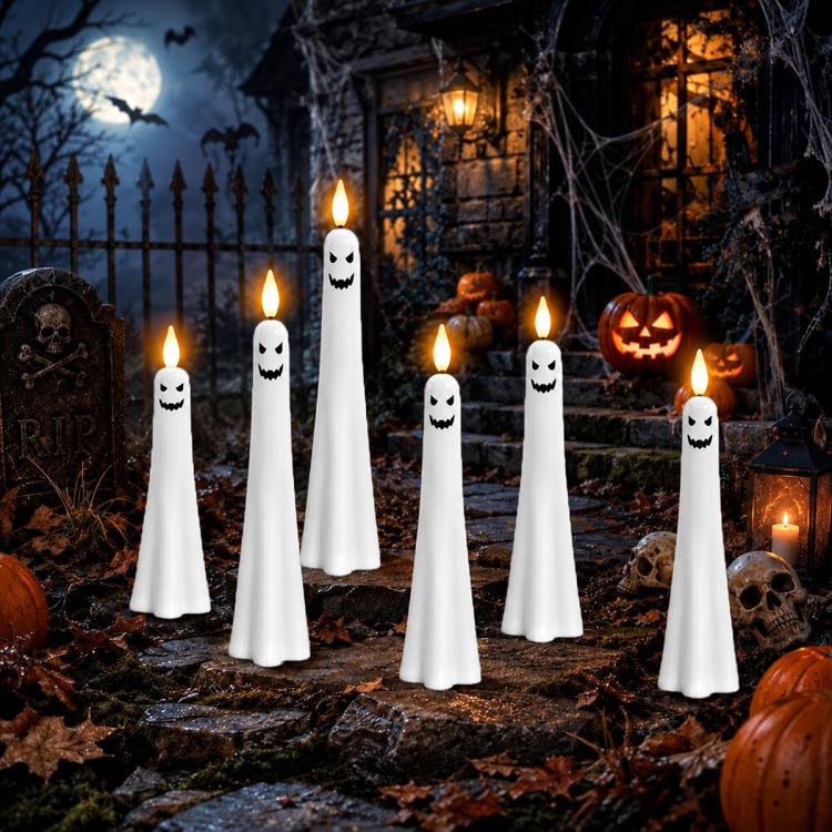 Halloween Ghost-Shaped LED Flameless Plastic Candles, 4 PCS/Set Assorted, 4 PCS/Set Standard Style, 6 PCS/Set Standard Style, 4 PCS/Set Smiley Face Style, 6 PCS/Set Smiley Face Style, 4 PCS/Set Cry Face Style, 6 PCS/Set Cry Face Style                  ...
