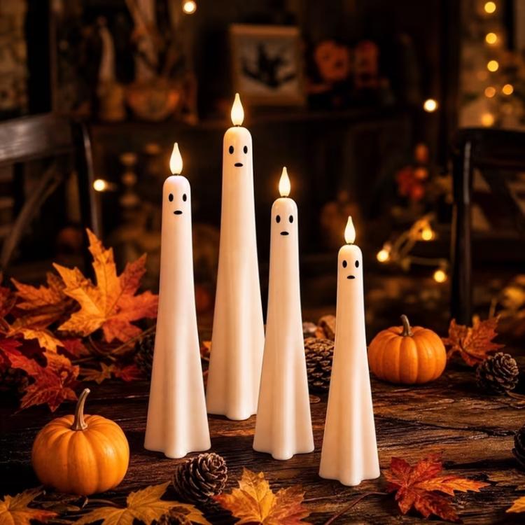 Halloween Ghost-Shaped LED Flameless Plastic Candles, 4 PCS/Set Assorted, 4 PCS/Set Standard Style, 6 PCS/Set Standard Style, 4 PCS/Set Smiley Face Style, 6 PCS/Set Smiley Face Style, 4 PCS/Set Cry Face Style, 6 PCS/Set Cry Face Style                  ...