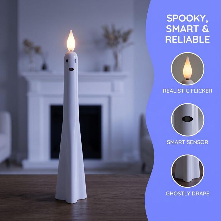 Halloween Ghost-Shaped LED Flameless Plastic Candles, 4 PCS/Set Assorted, 4 PCS/Set Standard Style, 6 PCS/Set Standard Style, 4 PCS/Set Smiley Face Style, 6 PCS/Set Smiley Face Style, 4 PCS/Set Cry Face Style, 6 PCS/Set Cry Face Style                  ...