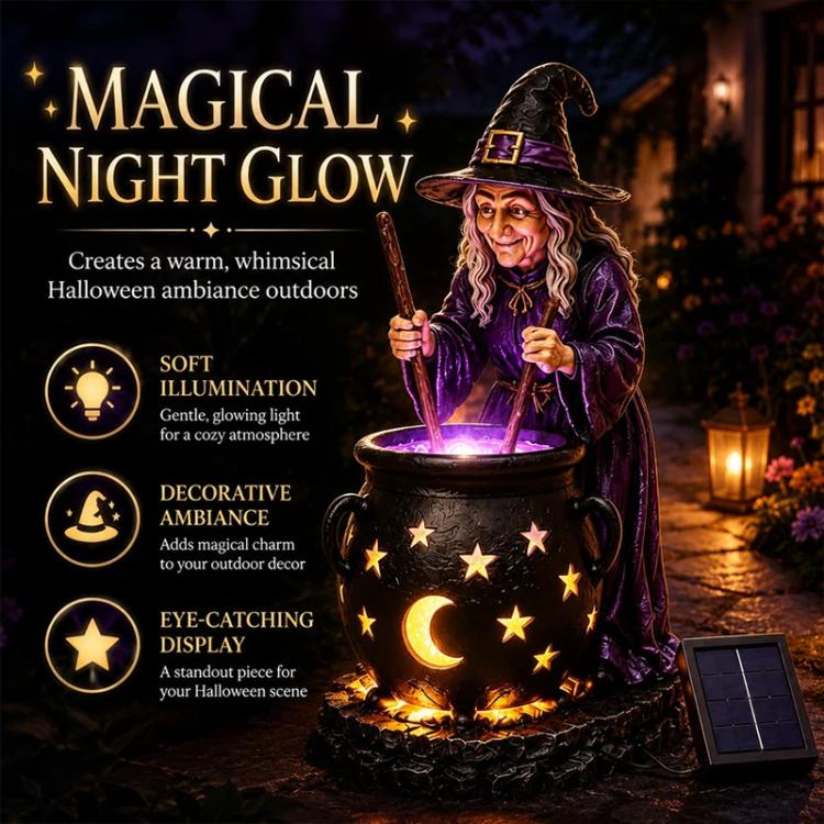 Halloween Witch Glowing Cauldron Solar Light Garden Stake