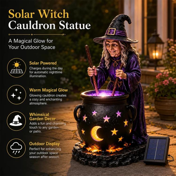 Halloween Witch Glowing Cauldron Solar Light Garden Stake