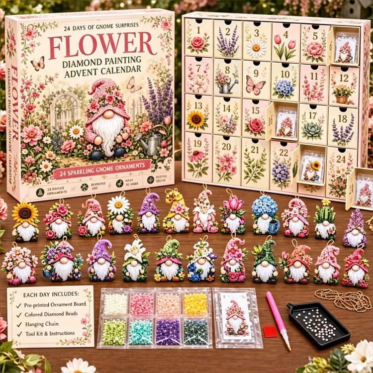 Diamond Painting Advent Calendar, Countdown Calendar DIY Craft Kit, Halloween Gnome, Christmas Gnome, Plant Gnome, Flower Gnome, Ocean Gnome