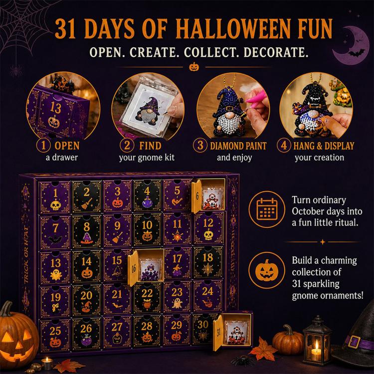 Diamond Painting Advent Calendar, Countdown Calendar DIY Craft Kit, Halloween Gnome, Christmas Gnome, Plant Gnome, Flower Gnome, Ocean Gnome