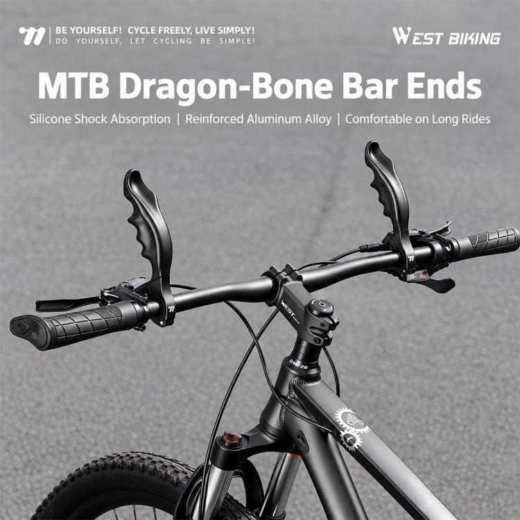 WEST BIKING 1 Pair Bicycle Rest Bar Dragon-bone Shape Ergonomic Cycling Thumb Bar Ends, YP0804099
