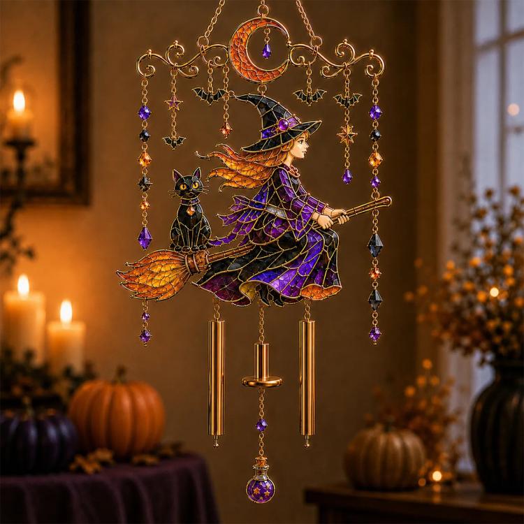 Halloween Vampire Ghost Wind Chime, Ghost, Black Cat, Crow, Pumpkin, Witch, Red Vampire, Blue Vampire, Purple Vampire, Astronaut Vampire, 4 in 1 Mixed Color Vampire