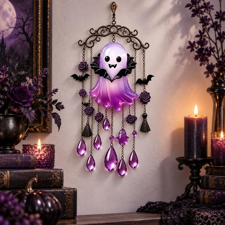 Halloween Vampire Ghost Wind Chime, Ghost, Black Cat, Crow, Pumpkin, Witch, Red Vampire, Blue Vampire, Purple Vampire, Astronaut Vampire, 4 in 1 Mixed Color Vampire