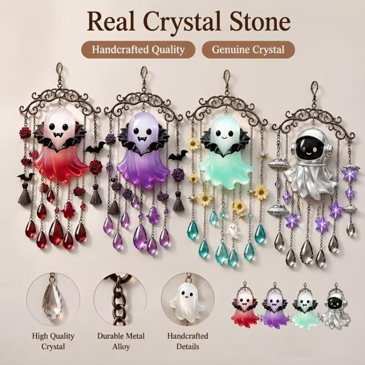 Halloween Vampire Ghost Wind Chime, Ghost, Black Cat, Crow, Pumpkin, Witch, Red Vampire, Blue Vampire, Purple Vampire, Astronaut Vampire, 4 in 1 Mixed Color Vampire