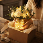LED Faux Flower Bouquet Glass Bottle Decorative Light Desktop Ornament, 7CM x 7CM x 13CM