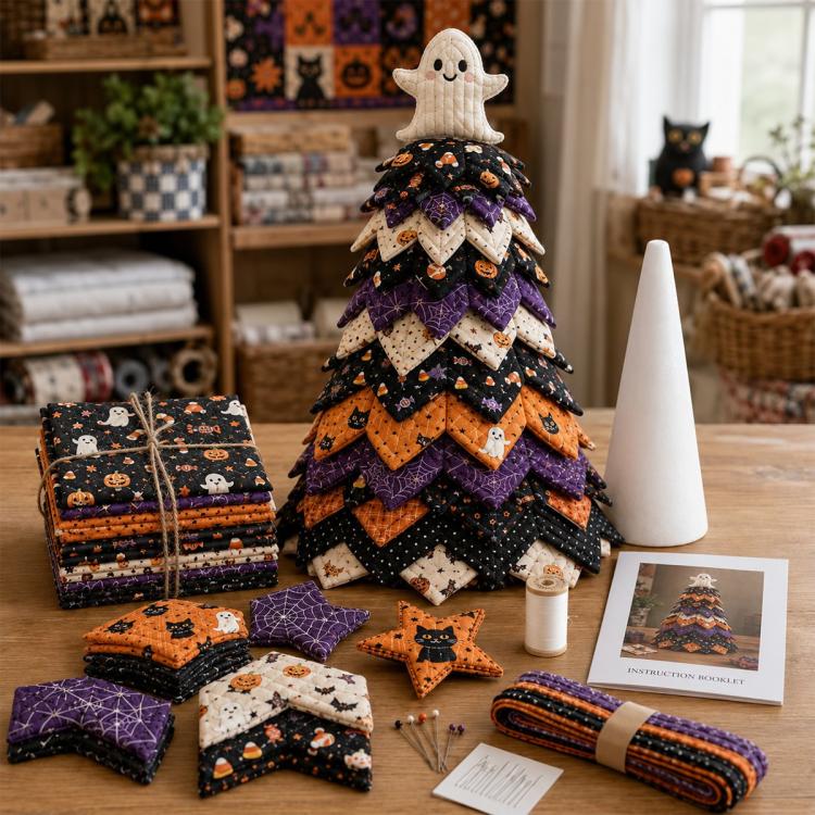 DIY Fabric Quilted Tree Sewing Craft Kit, Santa Claus A, Christmas Reindeer, Snowman, Sprite, Free-spirited Style, Autumn Harvest, Halloween, Thanksgiving, Back-to-school Season, Ghost House, Ghost Hat, Witch hat, Pumpkin, Candy Corn, Black Cat        ...