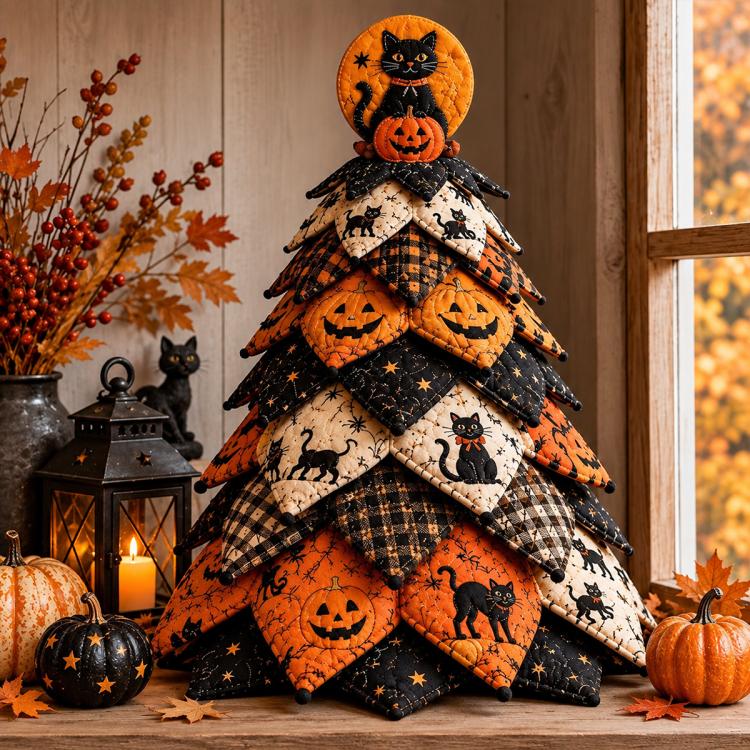 DIY Fabric Quilted Tree Sewing Craft Kit, Santa Claus A, Christmas Reindeer, Snowman, Sprite, Free-spirited Style, Autumn Harvest, Halloween, Thanksgiving, Back-to-school Season, Ghost House, Ghost Hat, Witch hat, Pumpkin, Candy Corn, Black Cat        ...
