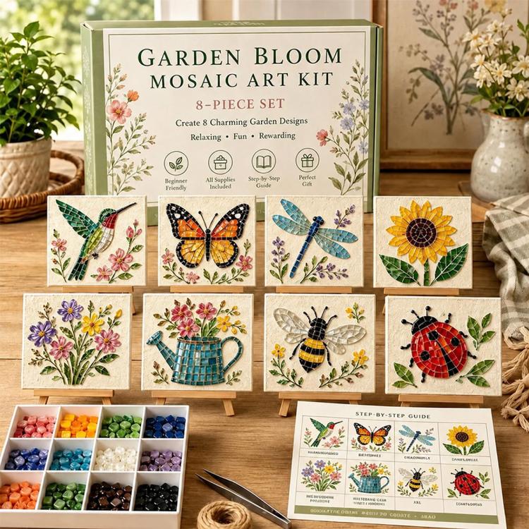 Mosaic Art DIY Craft Kit Creative Handmade Decor Gift, Watering Can, Hummingbird, Butterfly, Dragonfly, Sunflower, Wildflower, Bee, Ladybug