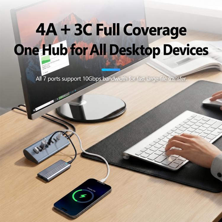 HAS-4A4C 4 USB-A & 4 USB-C 10Gbps PD60W Max Output USB 3.2 HUB, HAS-4A4C