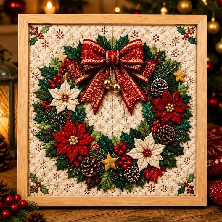 DIY Christmas Fabric Art Painting Kit, 20cm With Frame