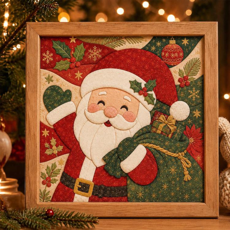 DIY Christmas Fabric Art Painting Kit, 20cm With Frame
