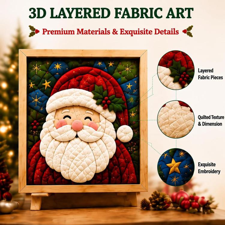 DIY Christmas Fabric Art Painting Kit, 20cm With Frame