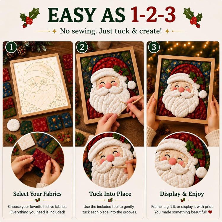 DIY Christmas Fabric Art Painting Kit, 20cm With Frame