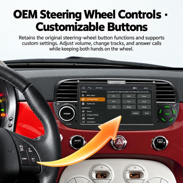 7 inch Car MP5 Player Wireless Central Control Smart Screen for Fiat 500 2007-2015, For Fiat 500 2007-2015(Black), For Fiat 500 2007-2015(Beige)
