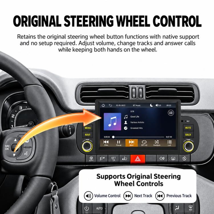 7 inch Car MP5 Player Wireless Central Control Smart Screen for Fiat Panda 2013-2020, For Fiat Panda 2013-2020