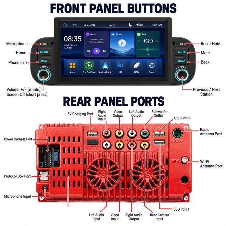7 inch Car MP5 Player Wireless Central Control Smart Screen for Fiat Panda 2013-2020, For Fiat Panda 2013-2020