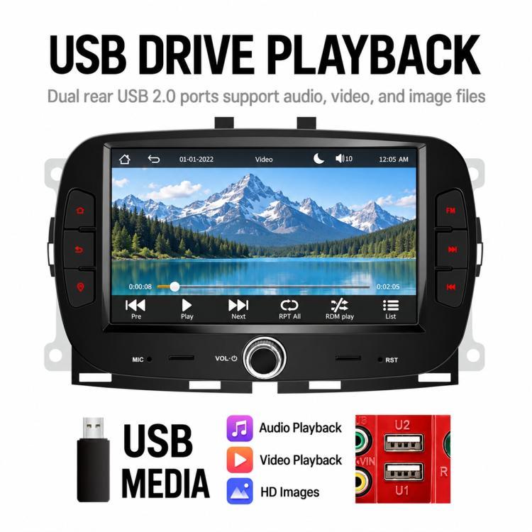 7 inch Car MP5 Player Wireless Central Control Smart Screen for Fiat 500 2016-2019, For Fiat 500 2016-2019