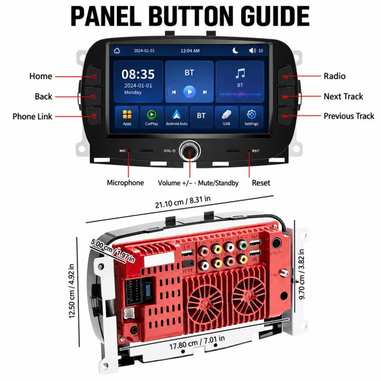 7 inch Car MP5 Player Wireless Central Control Smart Screen for Fiat 500 2016-2019, For Fiat 500 2016-2019