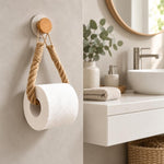 Wooden Twine Toilet Paper Holder Towel Rack with Hooks, Ordinary Hooks, Wooden Hooks