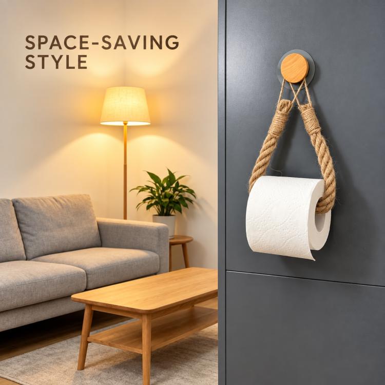 Wooden Twine Toilet Paper Holder Towel Rack with Hooks, Ordinary Hooks, Wooden Hooks