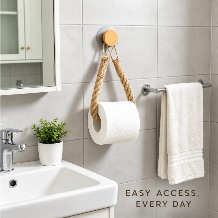 Wooden Twine Toilet Paper Holder Towel Rack with Hooks, Ordinary Hooks, Wooden Hooks