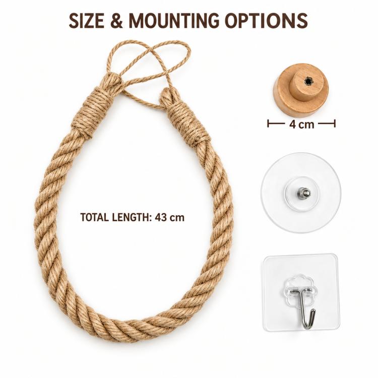 Wooden Twine Toilet Paper Holder Towel Rack with Hooks, Ordinary Hooks, Wooden Hooks