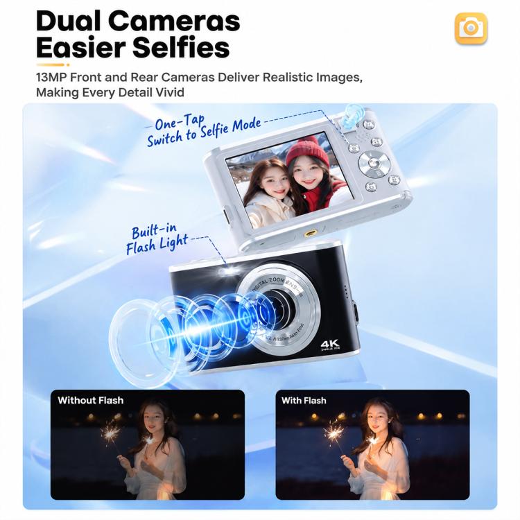 DC306L Dual Lens 13MP High-Definition Digital Compact Camera, Without Memory Card, 16G, 32G, 64G, 128G