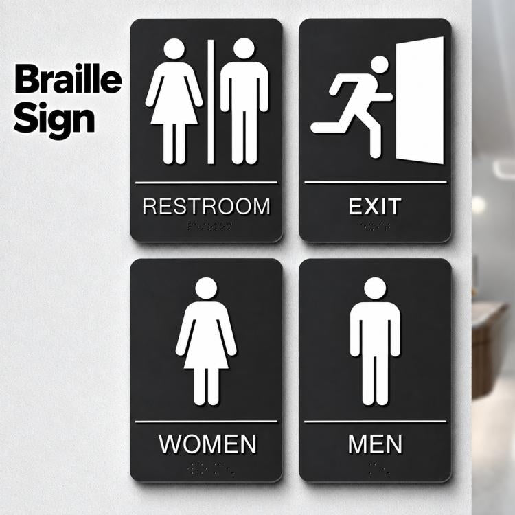 Acrylic 3D Raised Braille Sign Size: 15 x 22.5cm, RESTROOM Symbol, MEN Symbol, WOMEN Symbol, EXIT Symbol