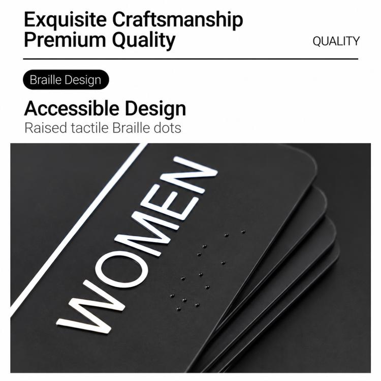 Acrylic 3D Raised Braille Sign Size: 15 x 22.5cm, RESTROOM Symbol, MEN Symbol, WOMEN Symbol, EXIT Symbol