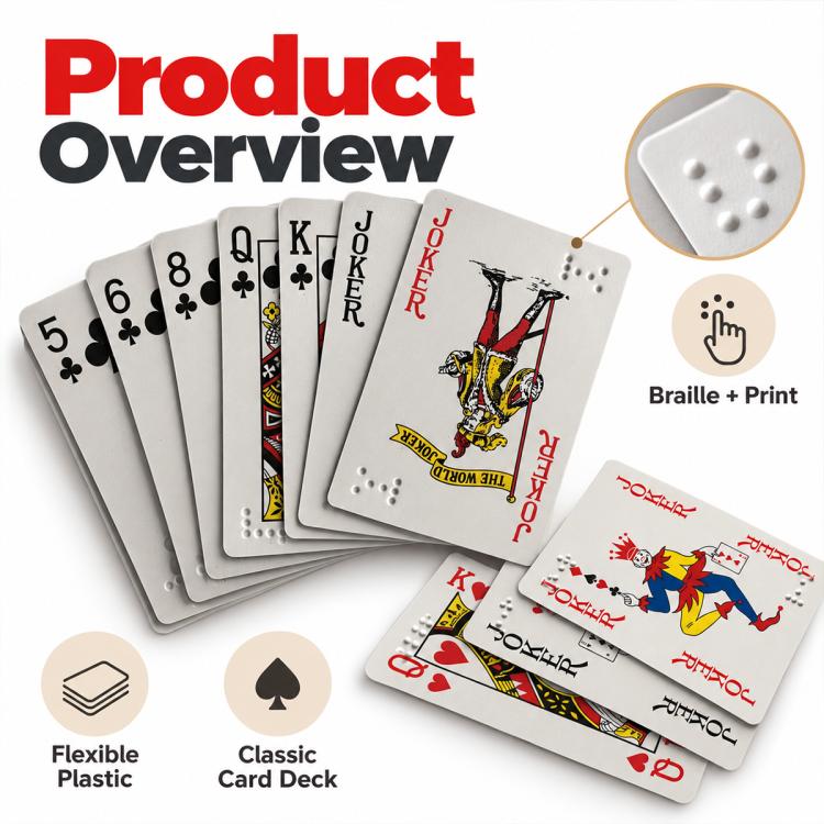 Braille Plastic Playing Cards, Front Raised Markings, Back Raised Markings