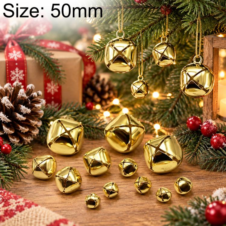 100 PCS/Pack Electroplated Hollow Cross Bells Christmas Tree Ornaments, 27mm, 30mm, 35mm, 38mm, 50mm