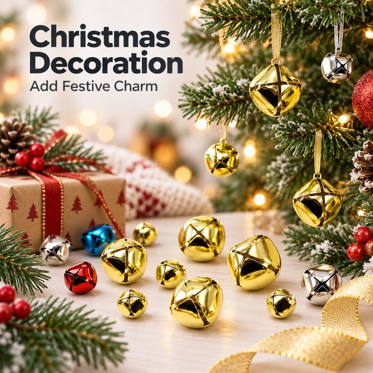 100 PCS/Pack Electroplated Hollow Cross Bells Christmas Tree Ornaments, 8mm, 10mm, 12mm, 13mm, 15mm, 18mm, 20mm, 25mm
