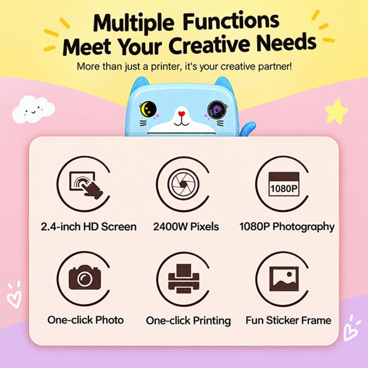 A21 2.4 inch 2400w HD Kids Instant Print Camera, Standard Type No Memory Card