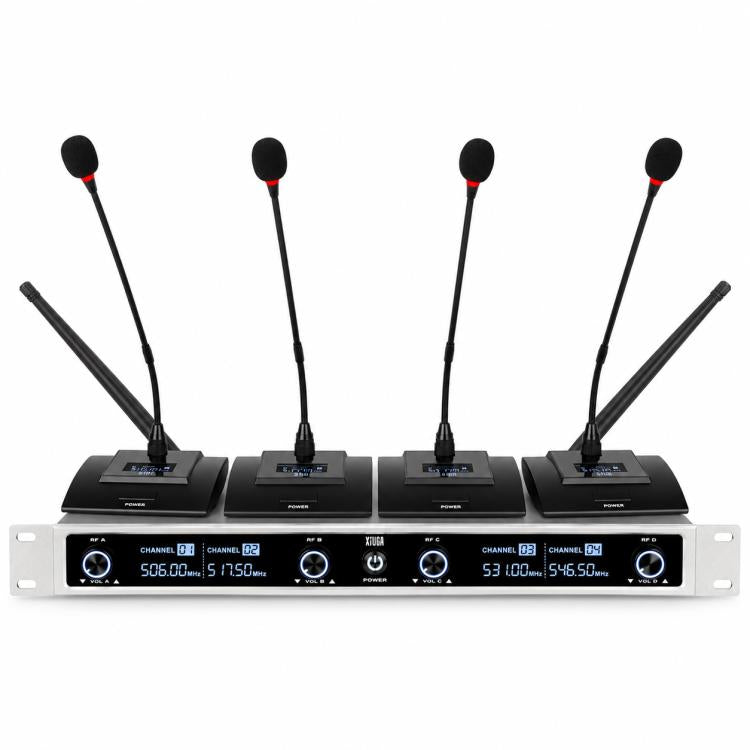 XTUGA CM240 UHF 4-Channel Wireless Conference Microphone System, EU Plug, US Plug, UK Plug, AU Plug