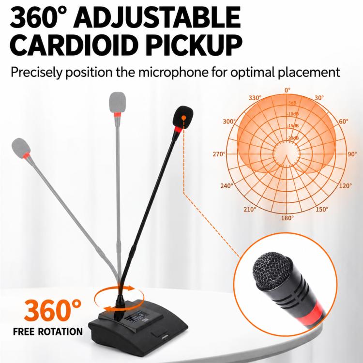 XTUGA CM240 UHF 4-Channel Wireless Conference Microphone System, EU Plug, US Plug, UK Plug, AU Plug