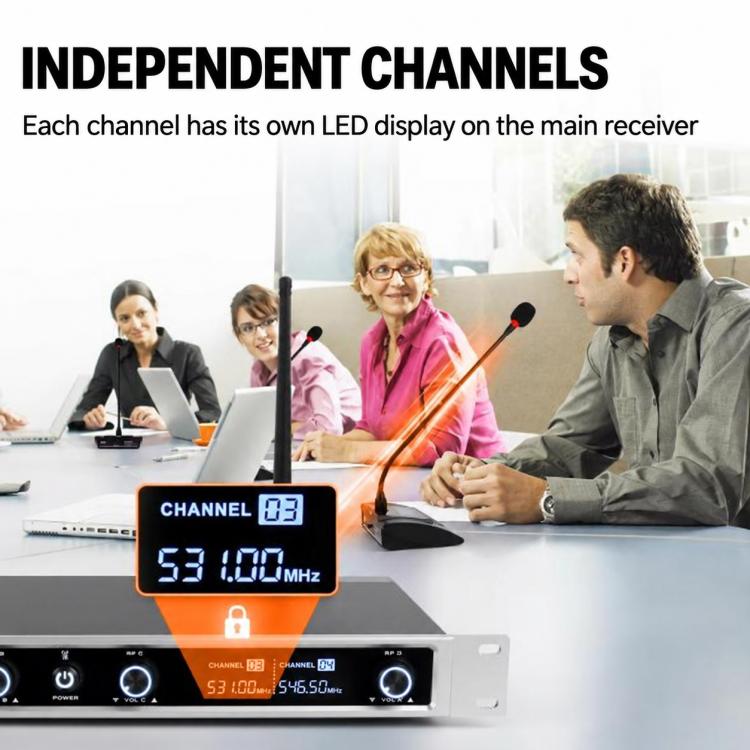 XTUGA CM240 UHF 4-Channel Wireless Conference Microphone System, EU Plug, US Plug, UK Plug, AU Plug